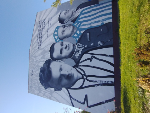 Mural historyczny. Rotmistrz Witold Pilecki jest bohaterem muralu, mural powstał na ścianie budynku przy ul. Pileckiego 111 na Ursynowie Warszawa.